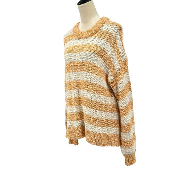 Madewell Baez Orange & Cream Stripe Chunky Open Knit Relaxed Pullover Sweater - Picture 5 of 14